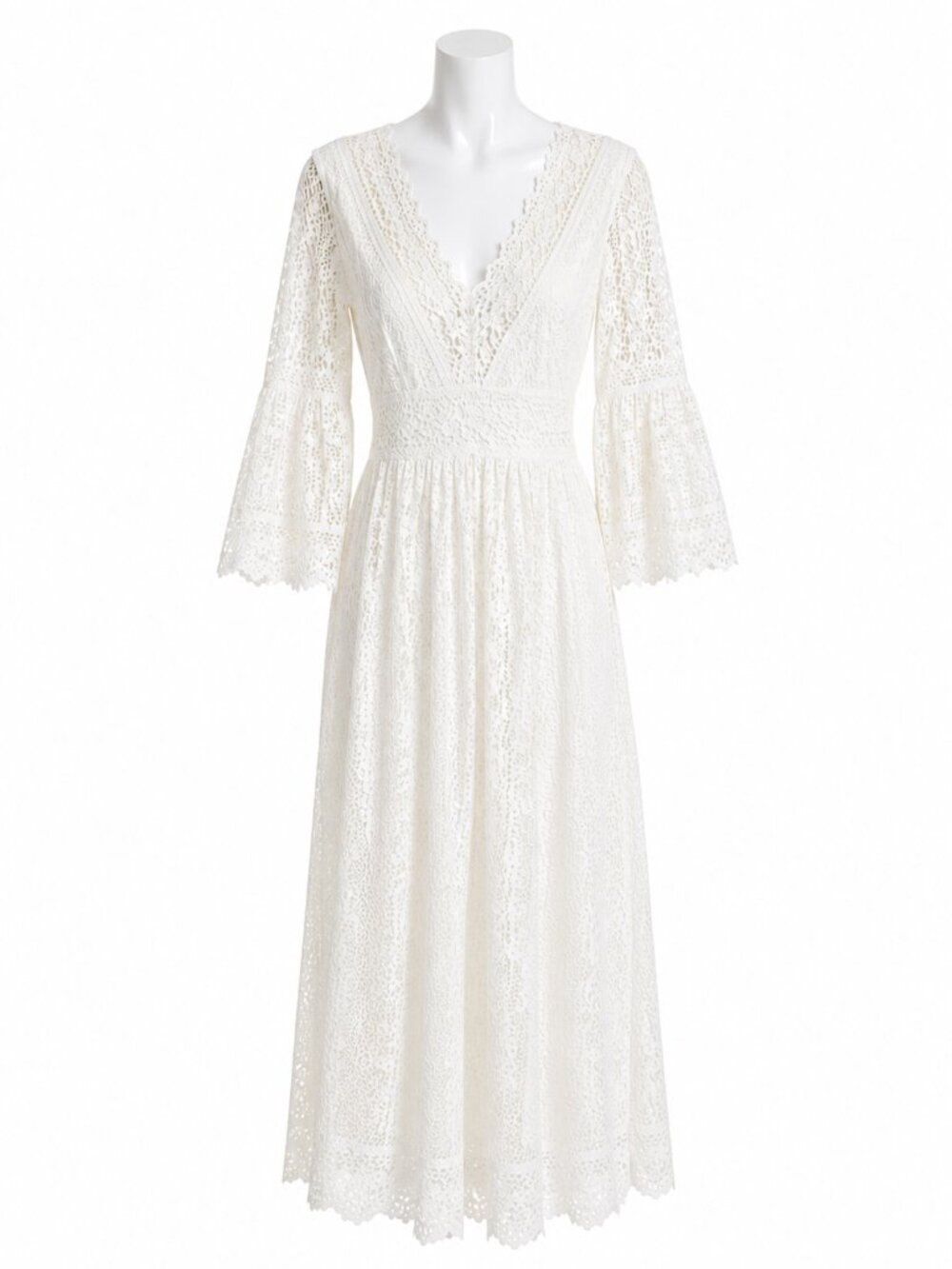 Lemon White Lace V-Neck Dress - Picture 1 of 2